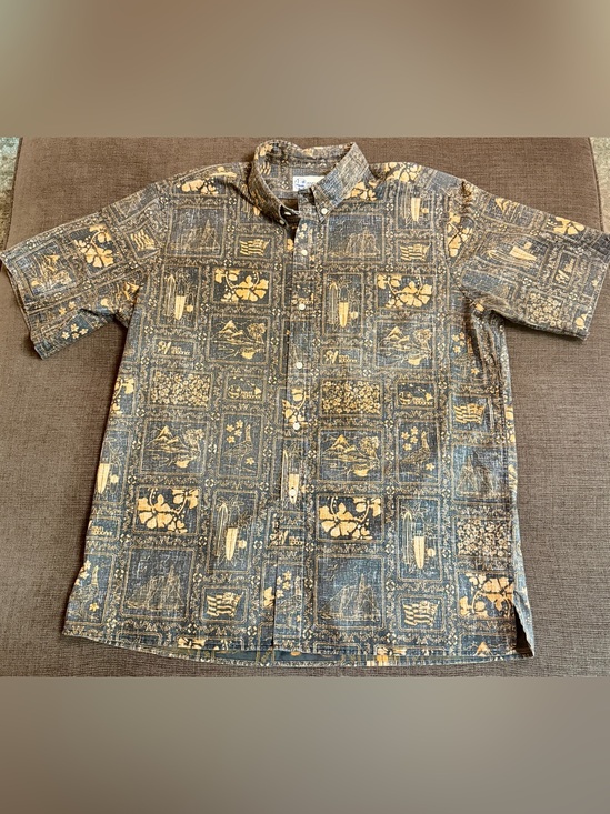 reyn spooner Other - reyn spooner Blue Button-Up Shirt with Pale Orange Hawaiian Print XXL